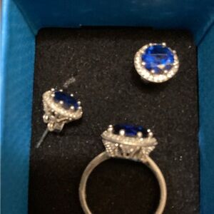 🦃 Blue Spinel with diamond stimulants Ring & Earring Set